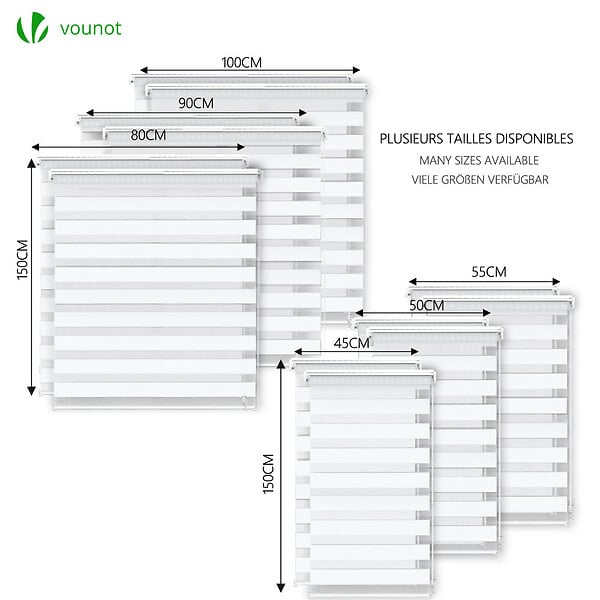 VOUNOT - Lot de 2 Store enrouleur jour nuit double 45x150cm Blanc - large