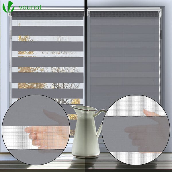 VOUNOT - Lot de 2 Store enrouleur jour nuit double 50x150cm Gris - large