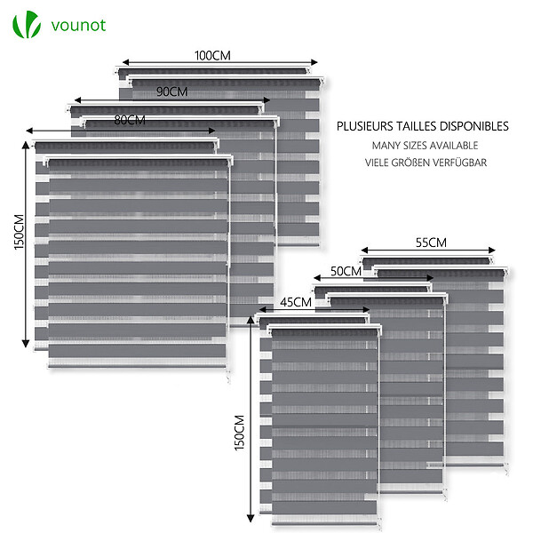 VOUNOT - Lot de 2 Store enrouleur jour nuit double 55x150cm Gris - large