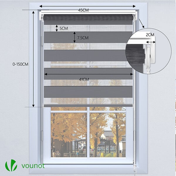 VOUNOT - Lot de 2 Store enrouleur jour nuit double 45x150cm Gris - large
