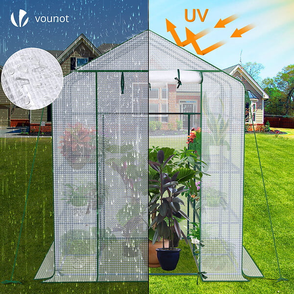 VOUNOT - Serre de jardin avec etageres et bache PE renforcee 135g/m2 143x143x195cm - large