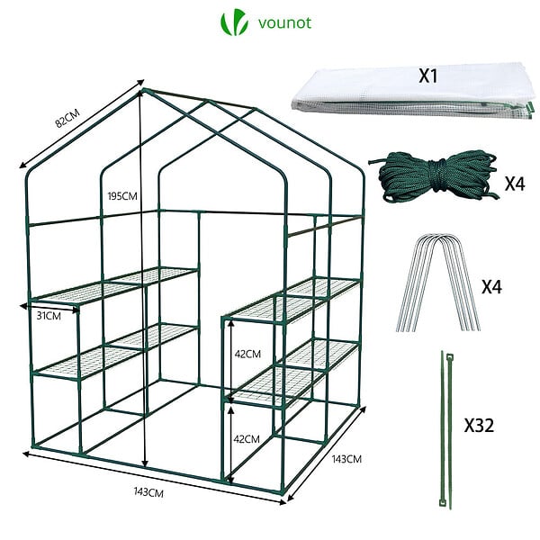 VOUNOT - Serre de jardin avec etageres et bache PE renforcee 135g/m2 143x143x195cm - large