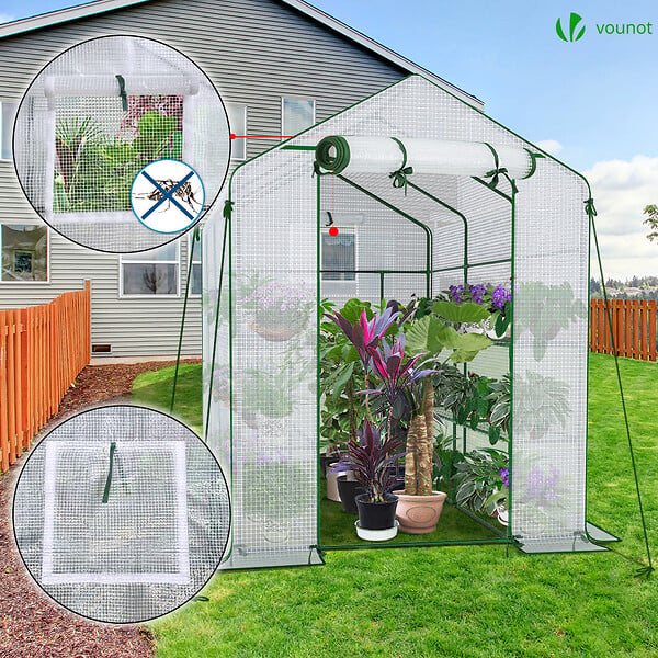 VOUNOT - Serre de jardin avec etageres et bache PE renforcee 135g/m2 143x215x195cm - large
