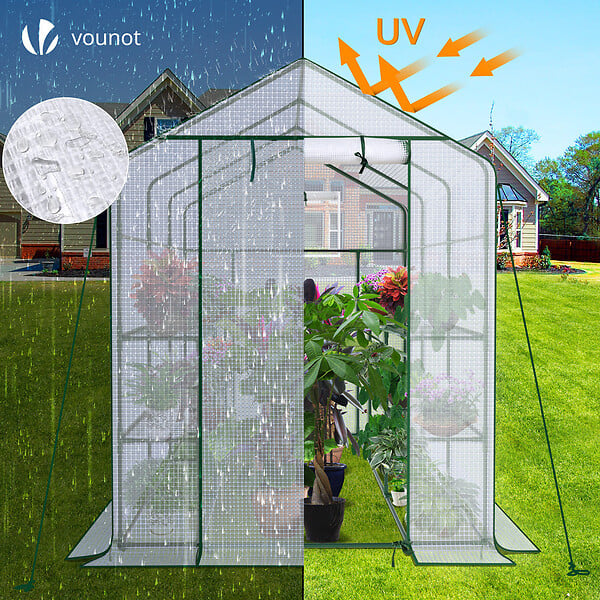VOUNOT - Serre de jardin avec etageres et bache PE renforcee 135g/m2 143x215x195cm - large
