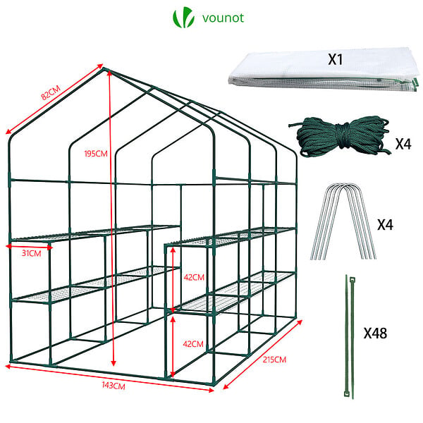 VOUNOT - Serre de jardin avec etageres et bache PE renforcee 135g/m2 143x215x195cm - large