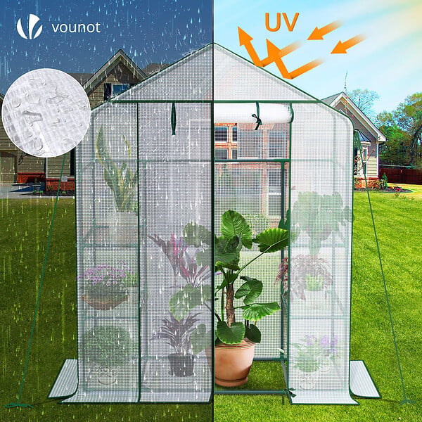 VOUNOT - Serre de jardin avec etageres et bache PE renforcee 135g/m2 143x73x195cm - large