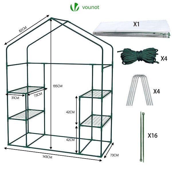 VOUNOT - Serre de jardin avec etageres et bache PE renforcee 135g/m2 143x73x195cm - large