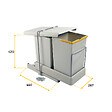 EMUCA - Poubelle de recyclage pour montage inférieur et extraction automatique dans l'élément de cuisine 2x14litres, Plastique gris - vignette