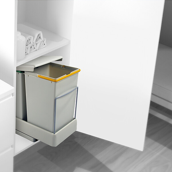 EMUCA - Poubelle de recyclage pour montage inférieur et extraction automatique dans l'élément de cuisine 2x14litres, Plastique gris - large