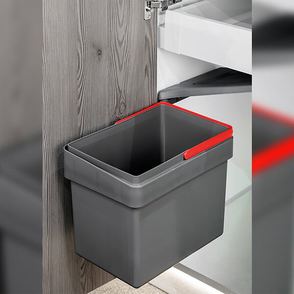 EMUCA - Bac de tri sélectif pour montage sur porte de meuble Recycle, 1 bac extractible de 15 litres, Plastique gris anthracite - large