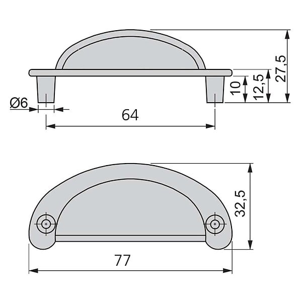 EMUCA - Lot de 20 poignées pour meubles Alberic, L77mm, entraxe 64mm, Zamak, Noir - large