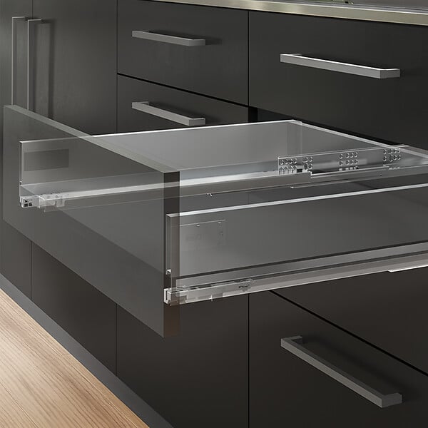 EMUCA - Kit de tiroirs pour cuisine ou salle de bains Vertex avec réglages 3D, hauteur 178mm, avec panneaux inclus, module 450mm, Gris antracite - large