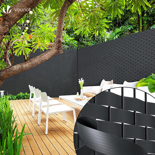 VOUNOT - Kit de lamelles occultantes PVC brise vue 75m x 4.7cm avec 150 clips Noir - large