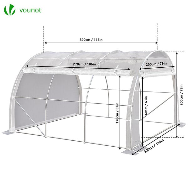 VOUNOT - Serre de jardin Toute Saison 9m2 avec portes laterales - large