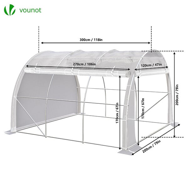 VOUNOT - Serre de jardin Toute Saison 6m2 avec portes laterales - large