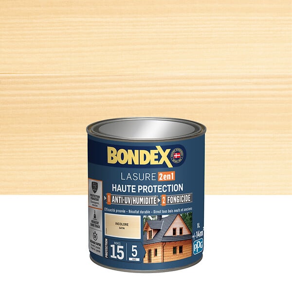 BONDEX - Lasure 2en1 bois extérieur - Incolore - Satin - 1L - large