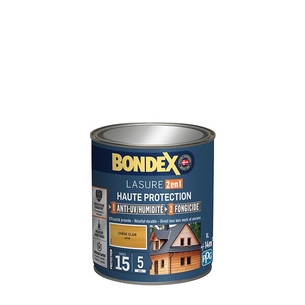 BONDEX - Lasure 2en1 indice 30-5ans Chêne Clair satin - 1L - large
