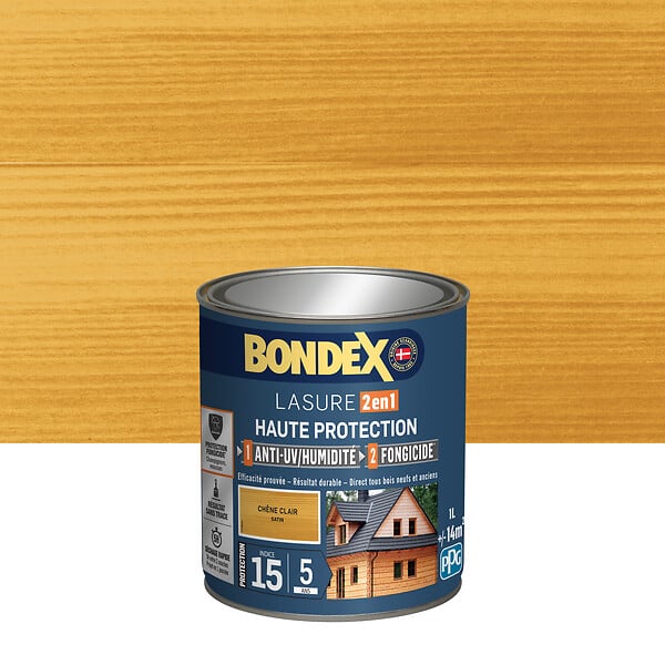 BONDEX - Lasure 2en1 indice 30-5ans Chêne Clair satin - 1L - large