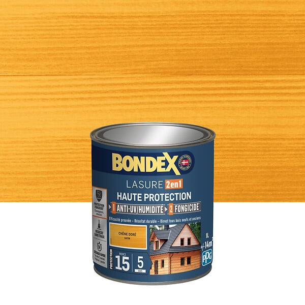 BONDEX - Lasure bois 2en1 Chêne Doré Satin - 1L - large
