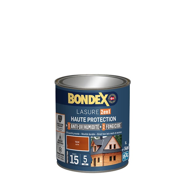 BONDEX - Lasure 2en1 Haute Protection 5 Ans Teck Satin - 1L - large