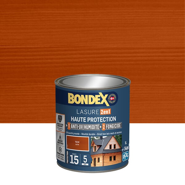 BONDEX - Lasure 2en1 Haute Protection 5 Ans Teck Satin - 1L - large