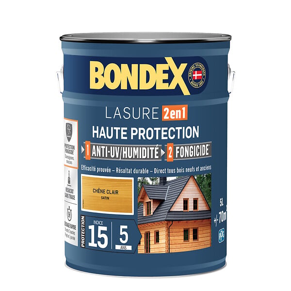 BONDEX - Lasure bois extérieur - 2en1 5ans - Chêne Clair 5L - large