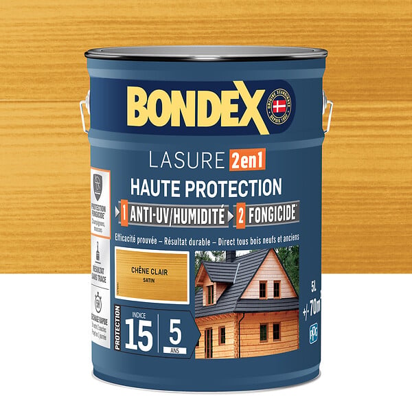 BONDEX - Lasure bois extérieur - 2en1 5ans - Chêne Clair 5L - large