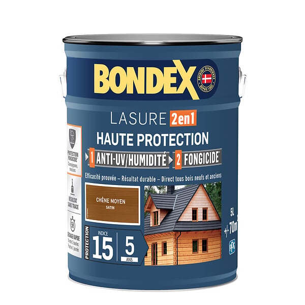 BONDEX - Lasure 2 en 1 5 ans - Chêne Moyen Satiné - 5L - large