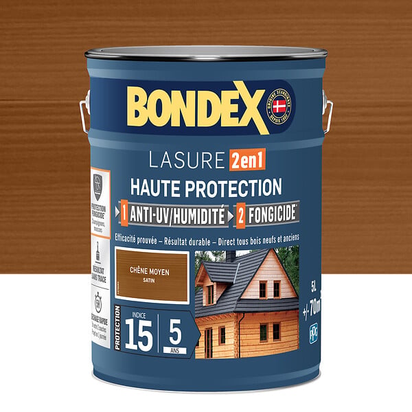 BONDEX - Lasure 2 en 1 5 ans - Chêne Moyen Satiné - 5L - large