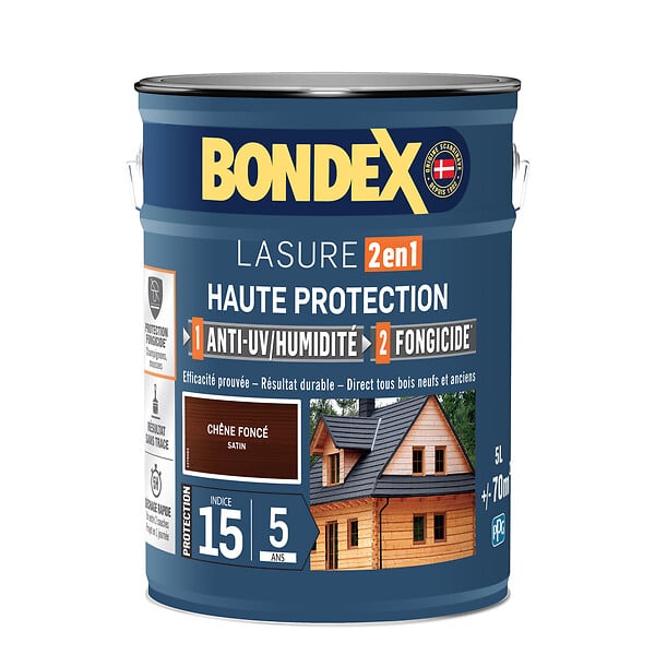 BONDEX - Lasure bois 2en1 5ans - Chêne Foncé - 5L - large