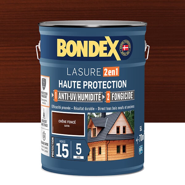 BONDEX - Lasure bois 2en1 5ans - Chêne Foncé - 5L - large