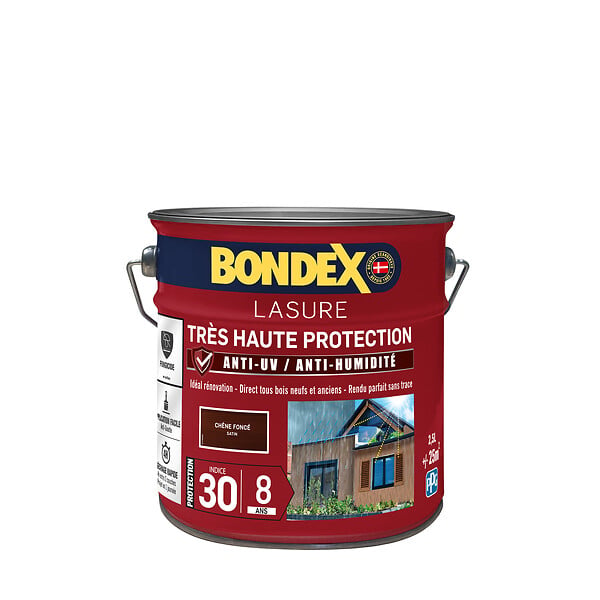 BONDEX - Lasure bois extérieur 8 ans - Chêne Foncé - 2,5L - large