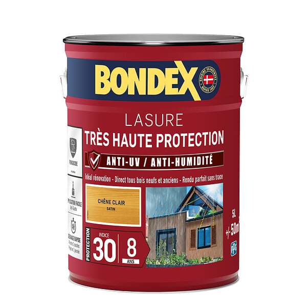 BONDEX - Lasure extérieure 8 ans - Chêne Clair - Satiné 5L - large