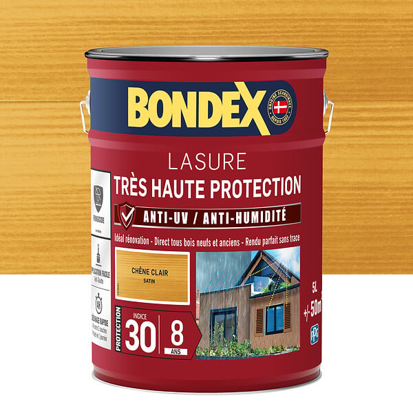 BONDEX - Lasure extérieure 8 ans - Chêne Clair - Satiné 5L - large