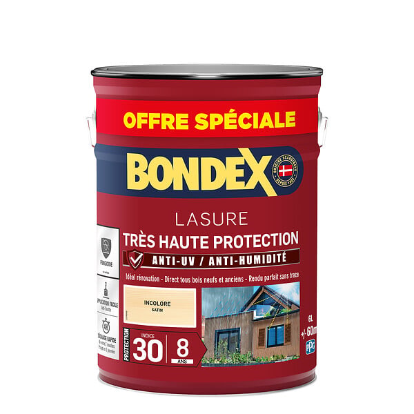 BONDEX - Lasure haute protection extérieure - Incolore - Satin - 6L - large