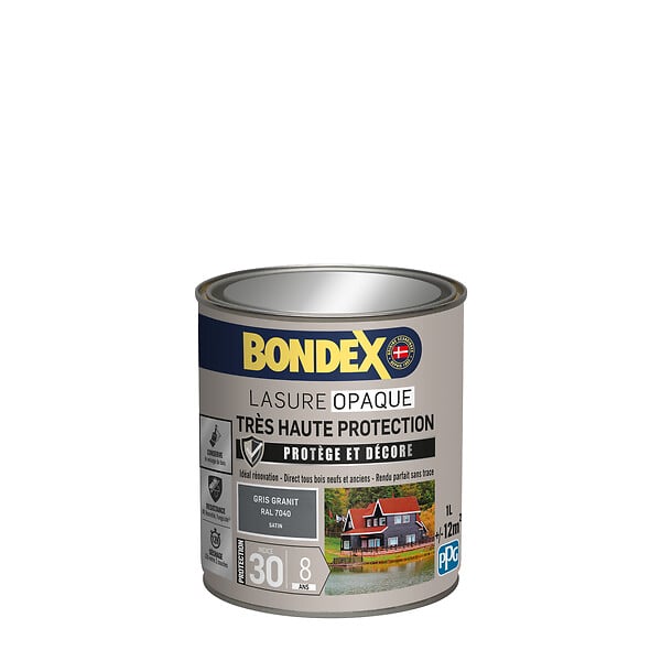 BONDEX - Lasure opaque pour bois Gris Granit 1L - large