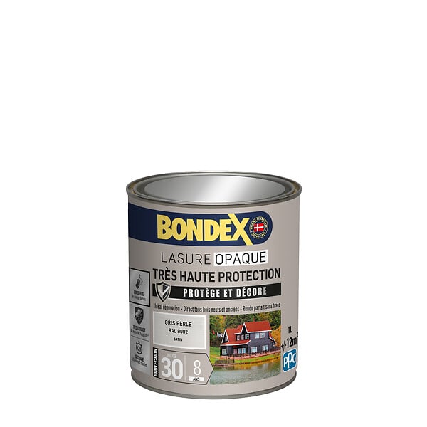 BONDEX - Lasure opaque bois - Gris Perle - Satin 1L - large