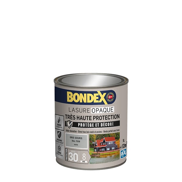 BONDEX - Lasure opaque bois extérieur - Gris Souris Satin - 1L - large