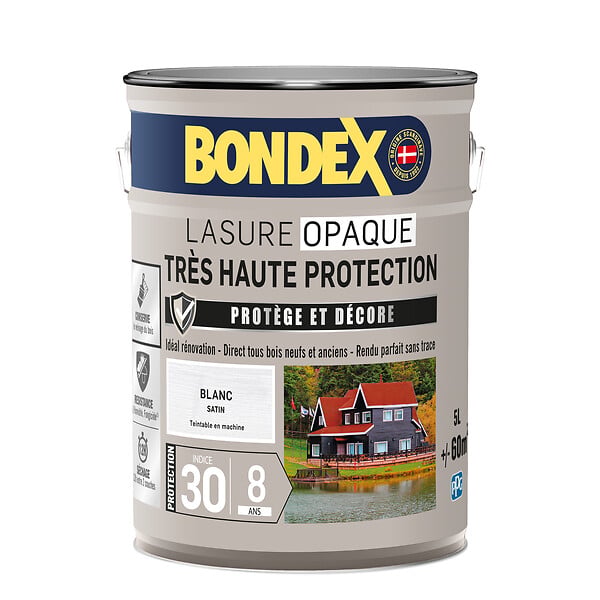 BONDEX - Lasure opaque bois extérieur - Bondex - Blanc Satin - 5L - large