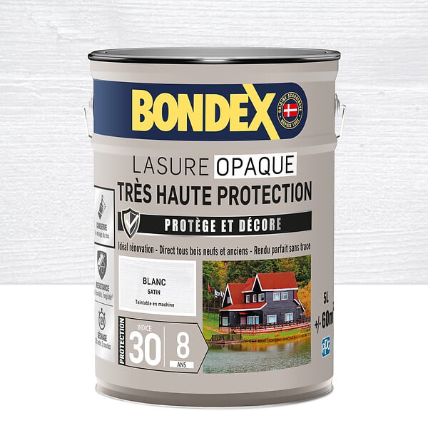 BONDEX - Lasure opaque bois extérieur - Bondex - Blanc Satin - 5L - large