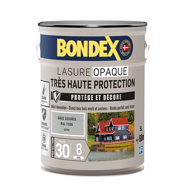 BONDEX - Lasure opaque bois extérieur Gris Souris Satin - 5L - large