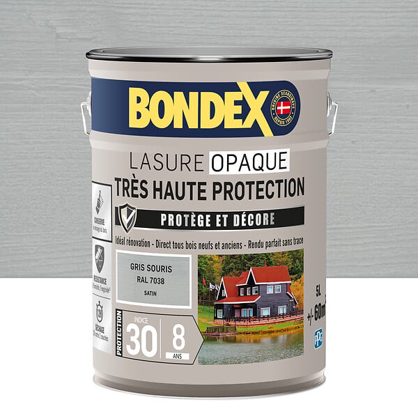 BONDEX - Lasure opaque bois extérieur Gris Souris Satin - 5L - large