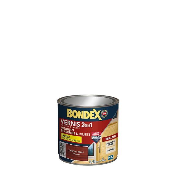 BONDEX - Vernis 2en1 brillant Chêne foncé - Bois - 250ml - large