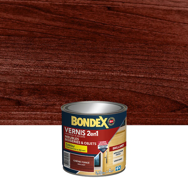 BONDEX - Vernis 2en1 brillant Chêne foncé - Bois - 250ml - large