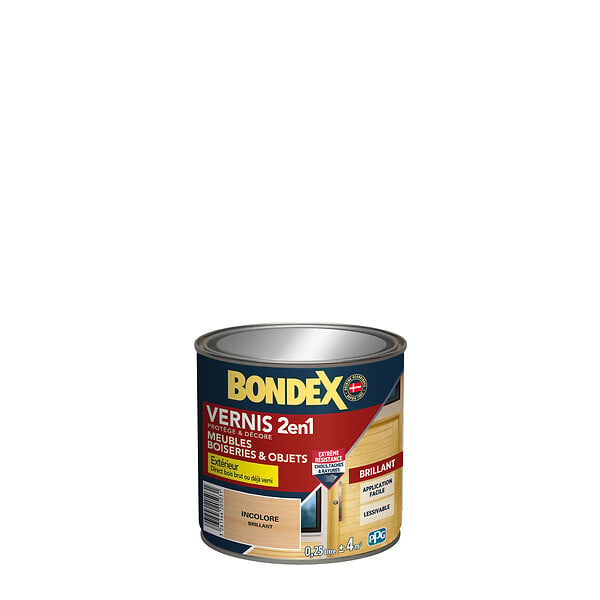 BONDEX - Vernis 2en1 Incolore Brillant - Bois - 0,25 L - large