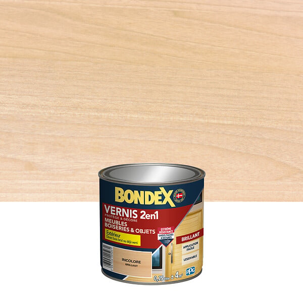 BONDEX - Vernis 2en1 Incolore Brillant - Bois - 0,25 L - large