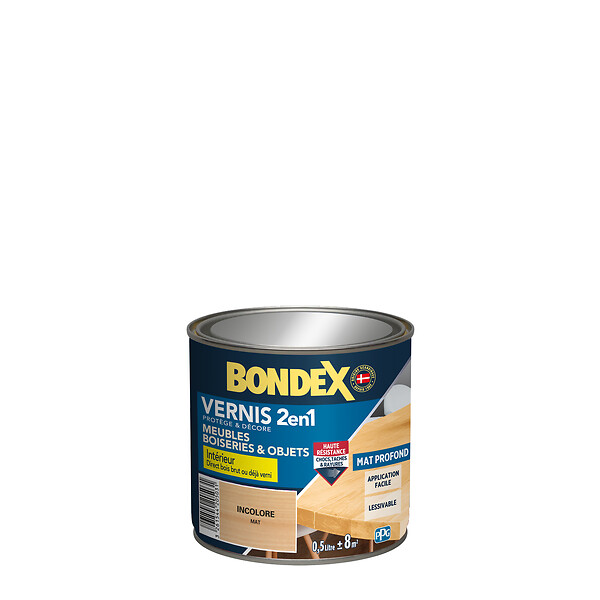 BONDEX - Vernis incolore mat 2 en 1 pour meubles et boiseries - 0,5L - large