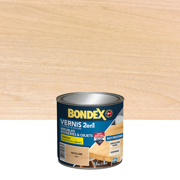 BONDEX - Vernis incolore mat 2 en 1 pour meubles et boiseries - 0,5L - large