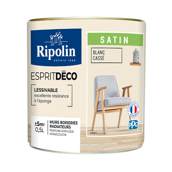 RIPOLIN - Peinture Acrylique RIPOLIN Esprit Déco Mono Satin Blanc casse 0,5L - large
