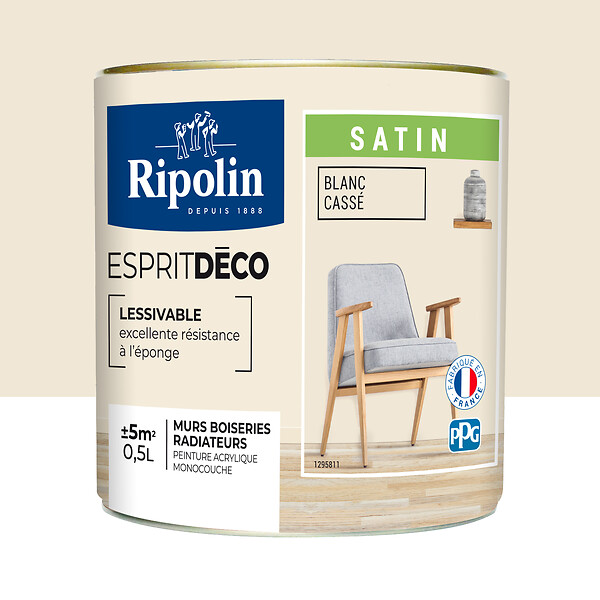 RIPOLIN - Peinture Acrylique RIPOLIN Esprit Déco Mono Satin Blanc casse 0,5L - large